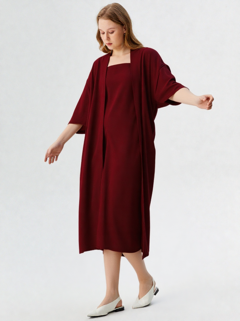 Maroon Crepe Shrug Dress