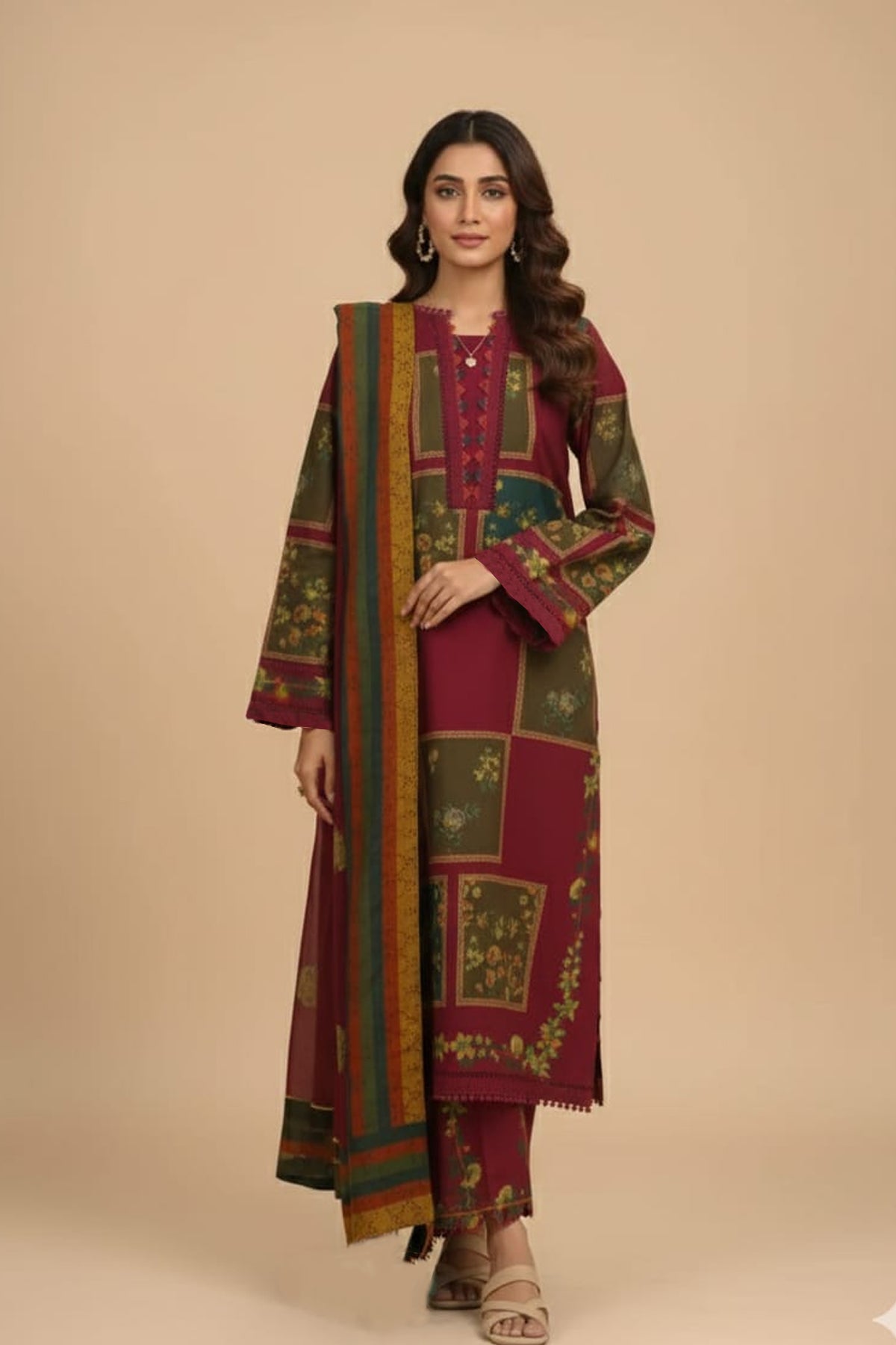 3 Piece Khaddar Suit-Printed