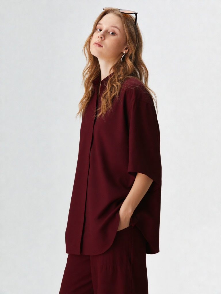 Maroon Crepe Co-ord Set