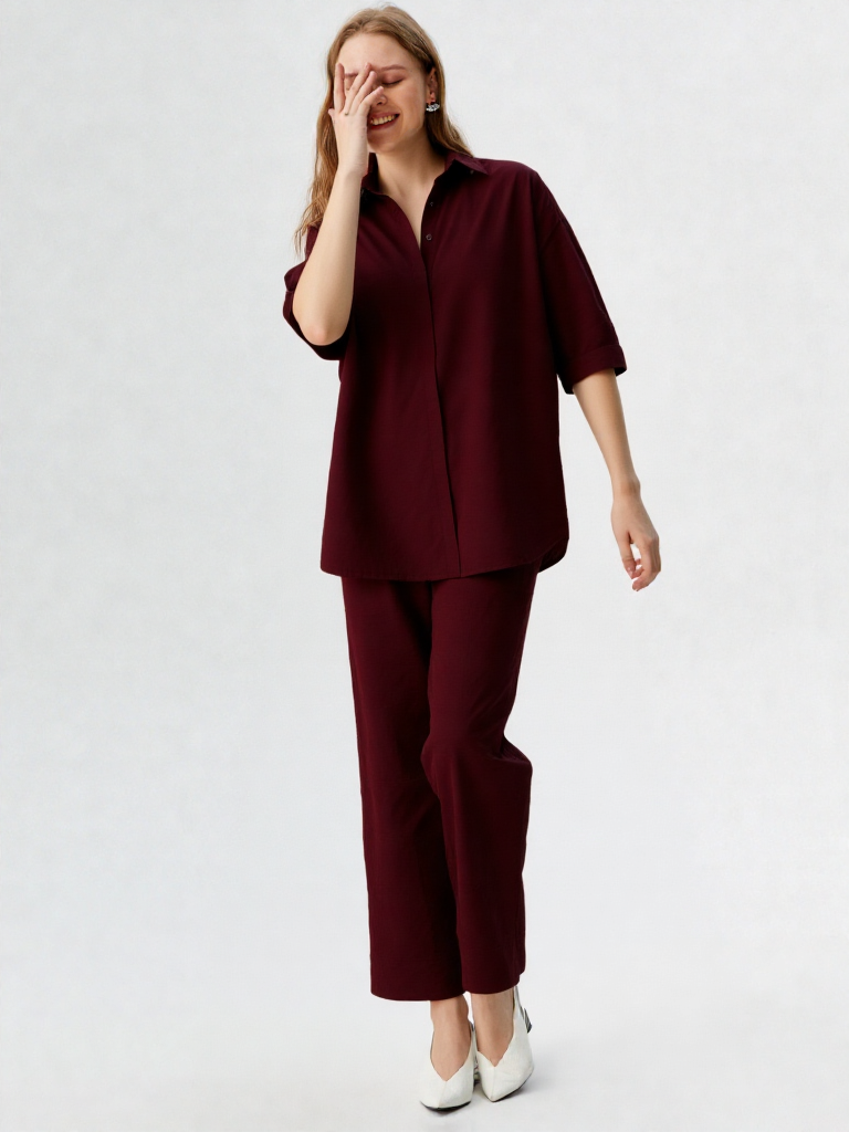 Maroon Crepe Co-ord Set