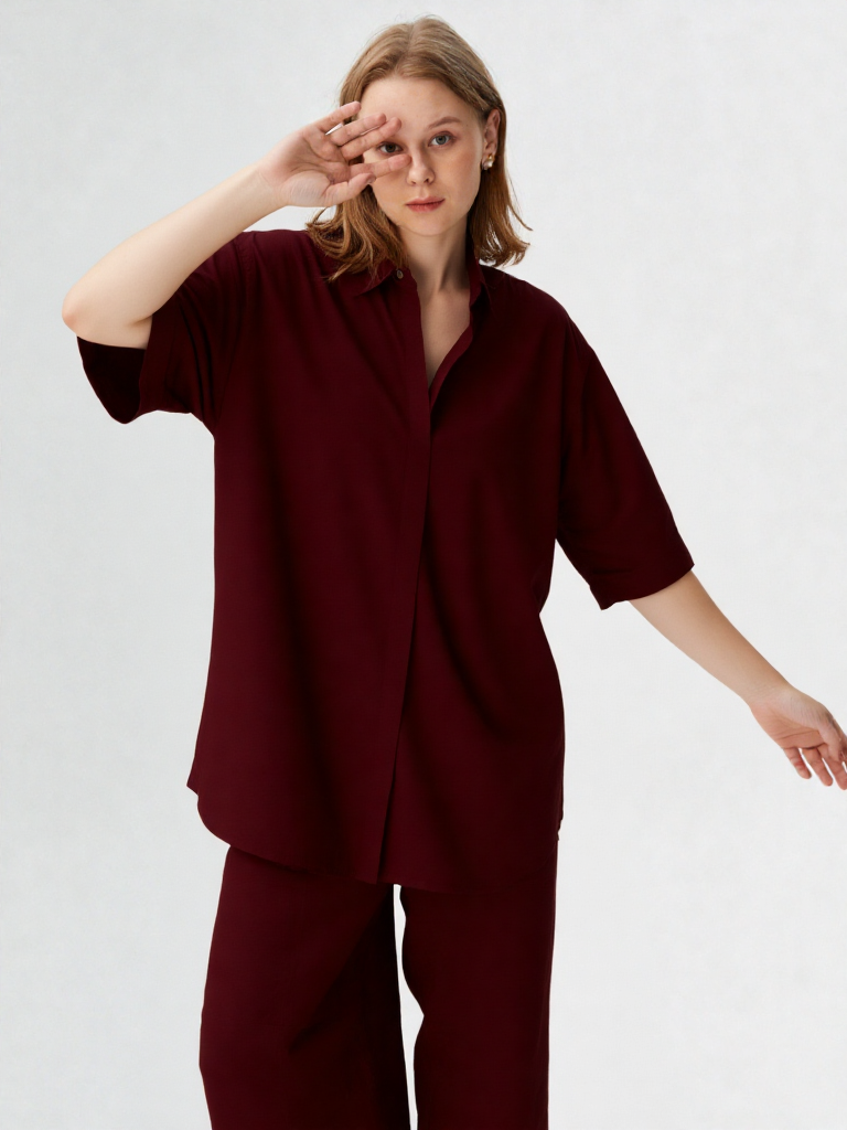 Maroon Crepe Co-ord Set
