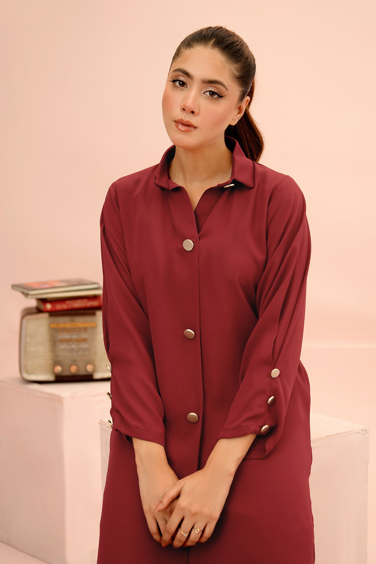 Maroon Button Down Dress