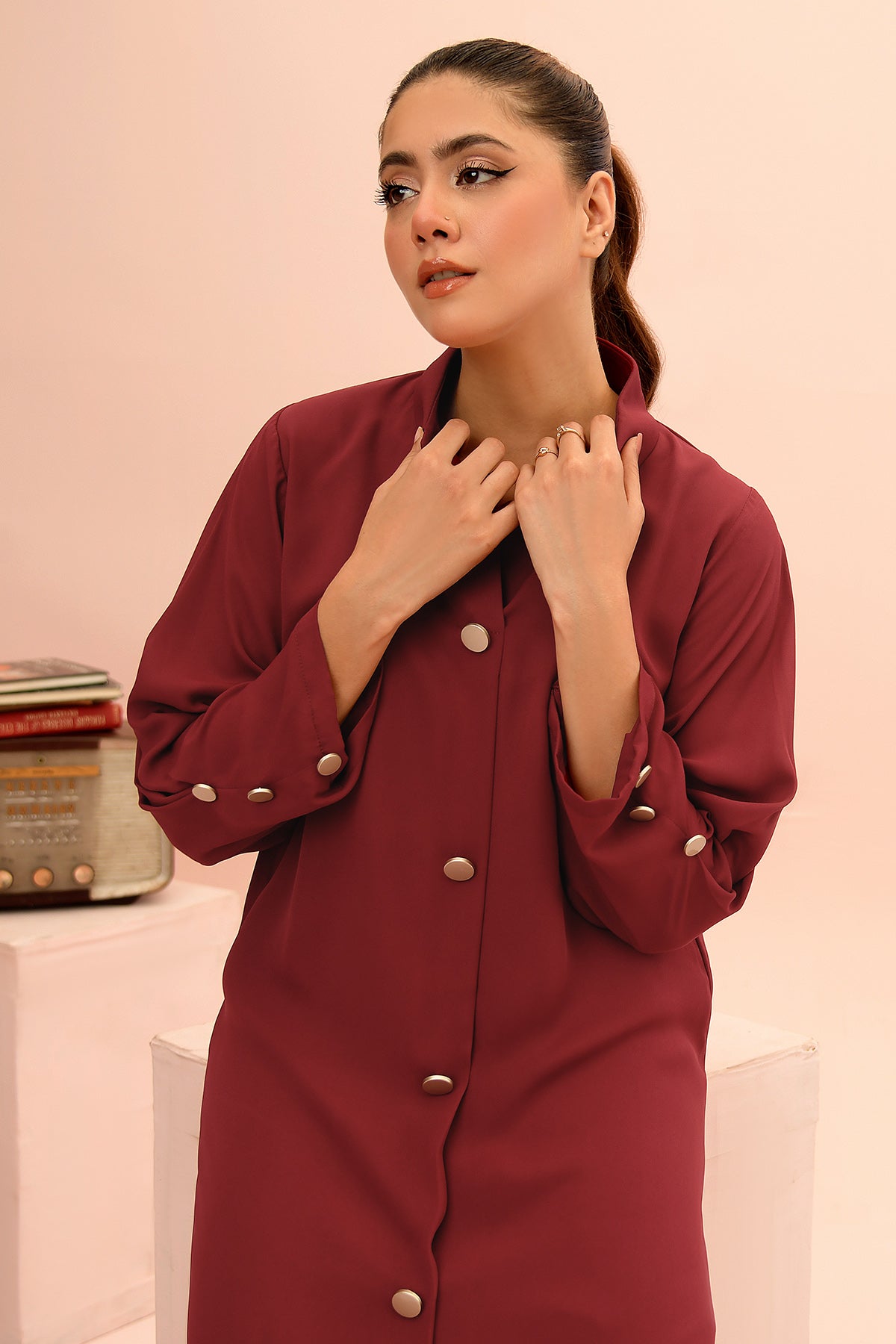 Maroon Button Down Dress