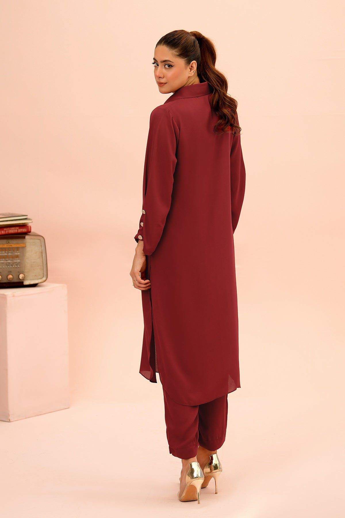 Maroon Button Down Dress