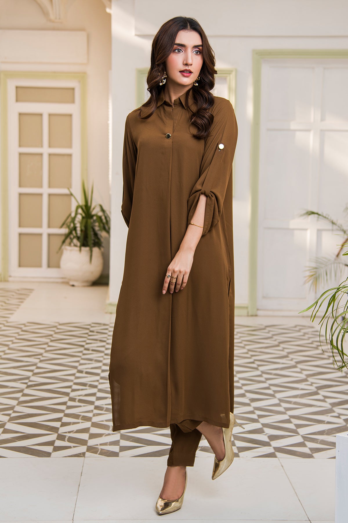 Polished Brown Collar Dress Be Yourself Polished Brown Collar Dress Be Yourself