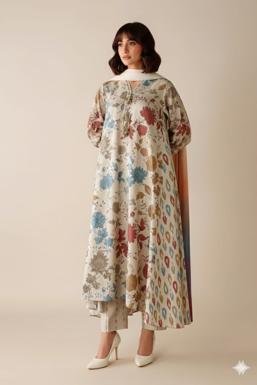 3 Piece Khaddar Suit-Printed