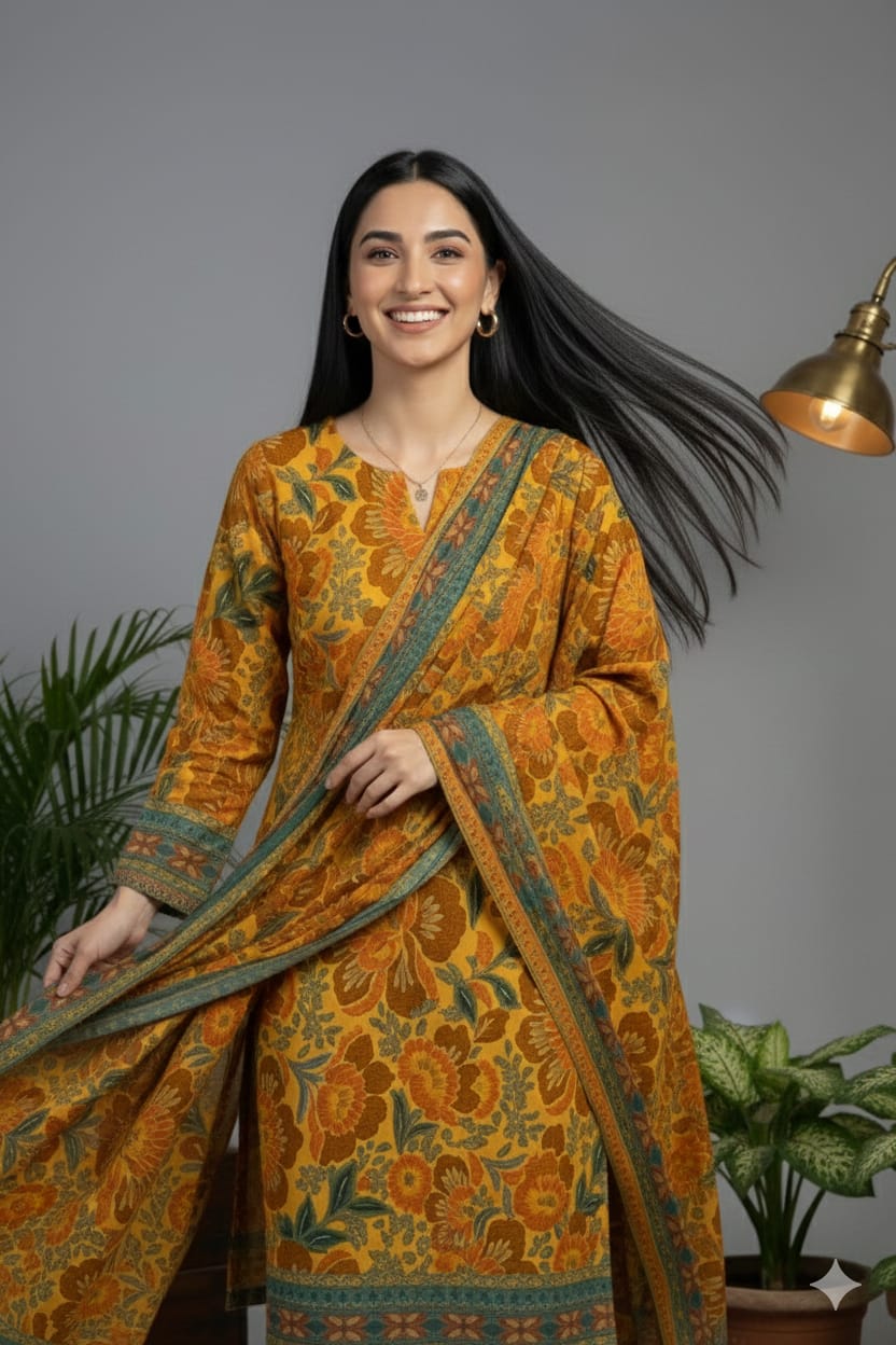 3 Piece Khaddar Suit-Printed