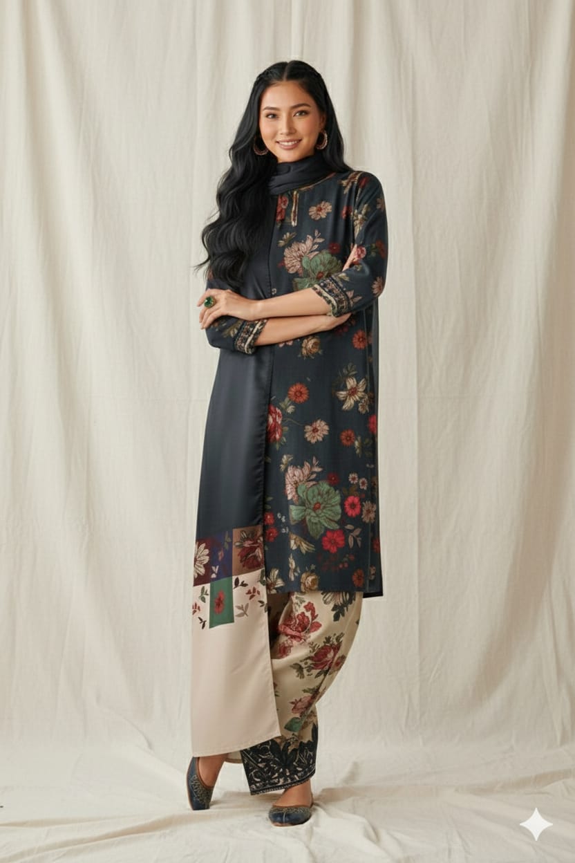 3 Piece Khaddar Suit-Printed