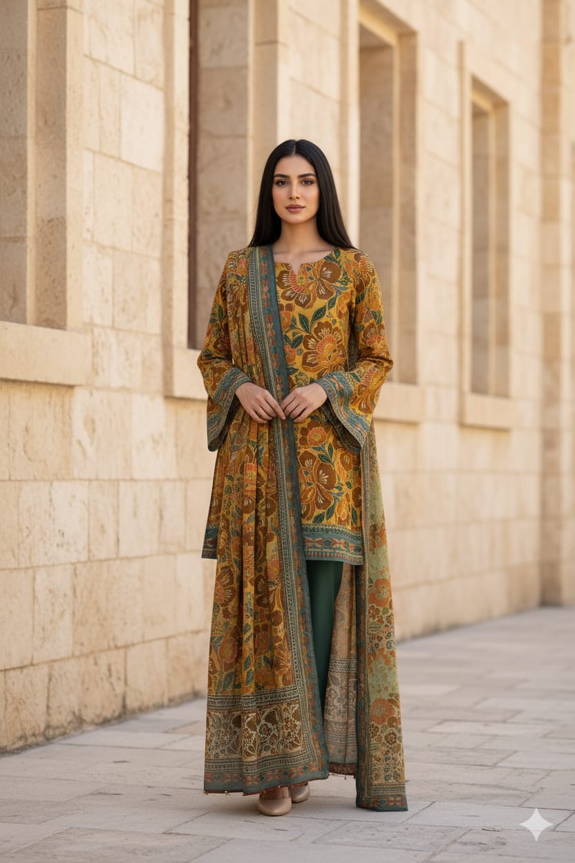3 Piece Khaddar Suit-Printed