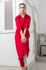 Red Collar Solid Dress