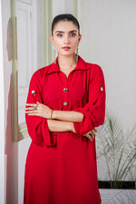 Red Collar Solid Dress