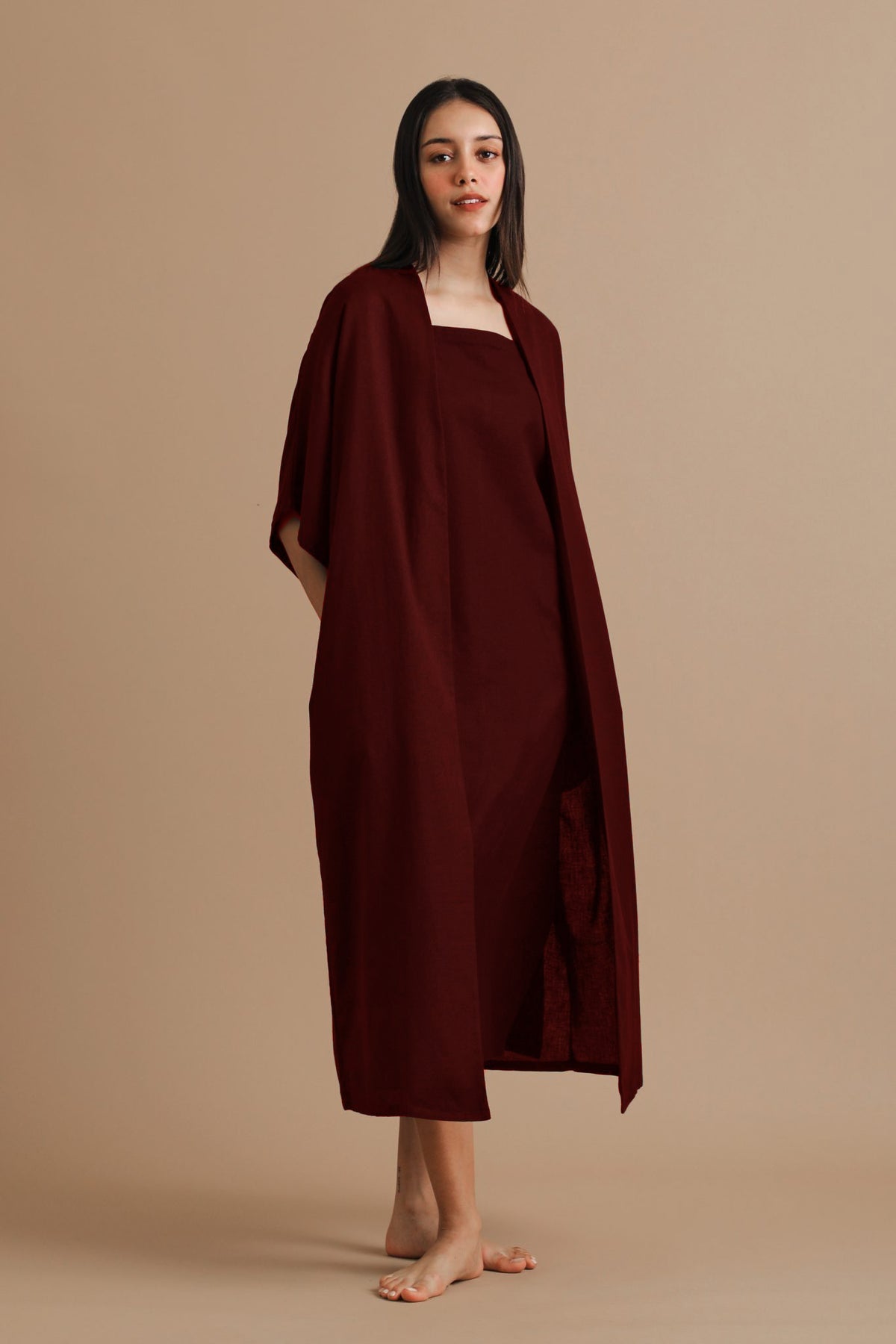 Maroon Crepe Shrug Dress