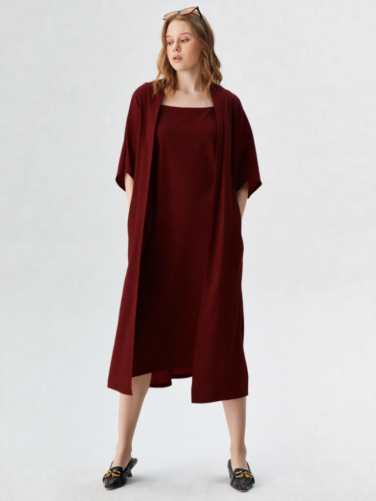 Maroon Crepe Shrug Dress