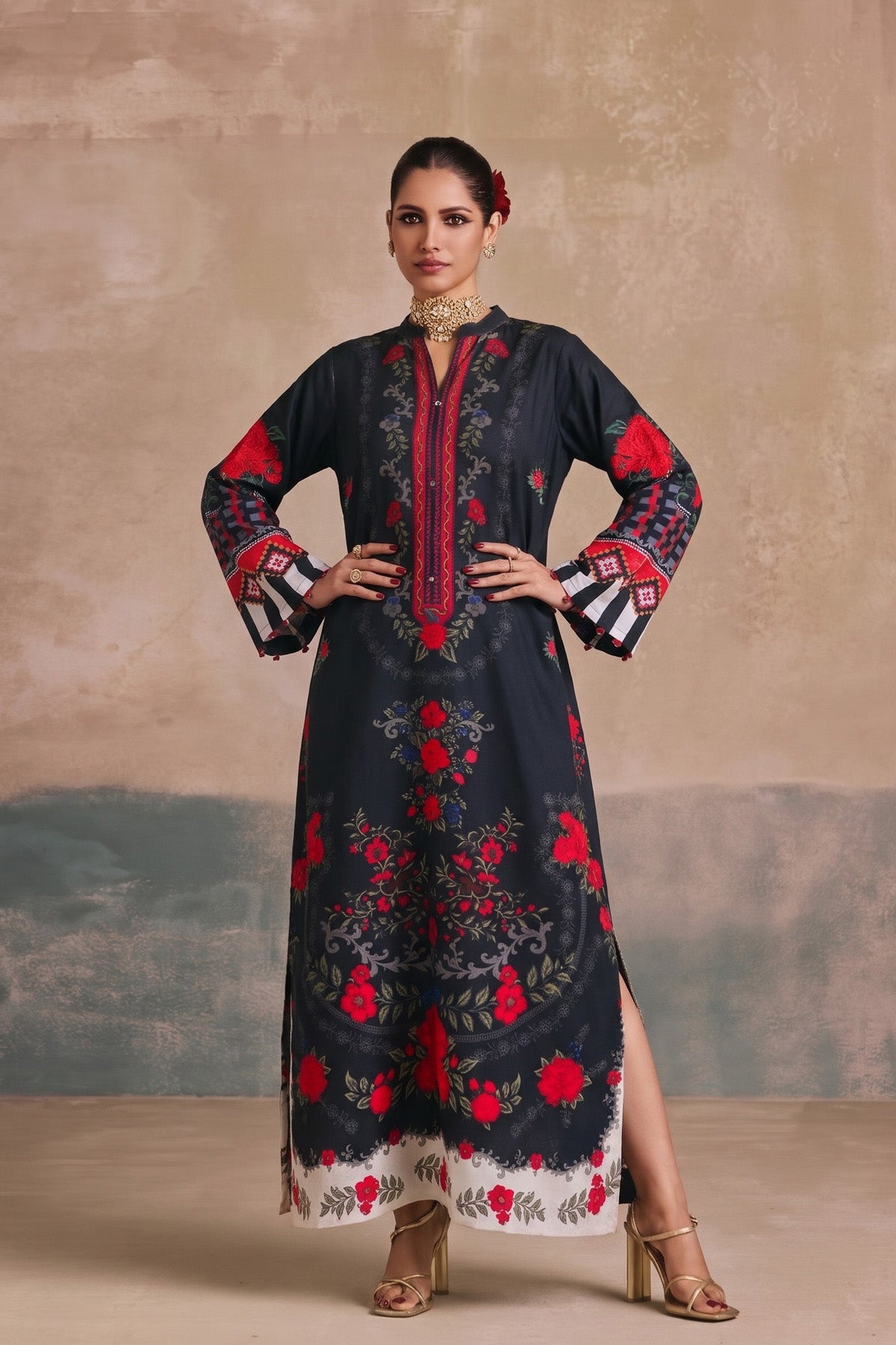 Printed Khaddar Kaftan
