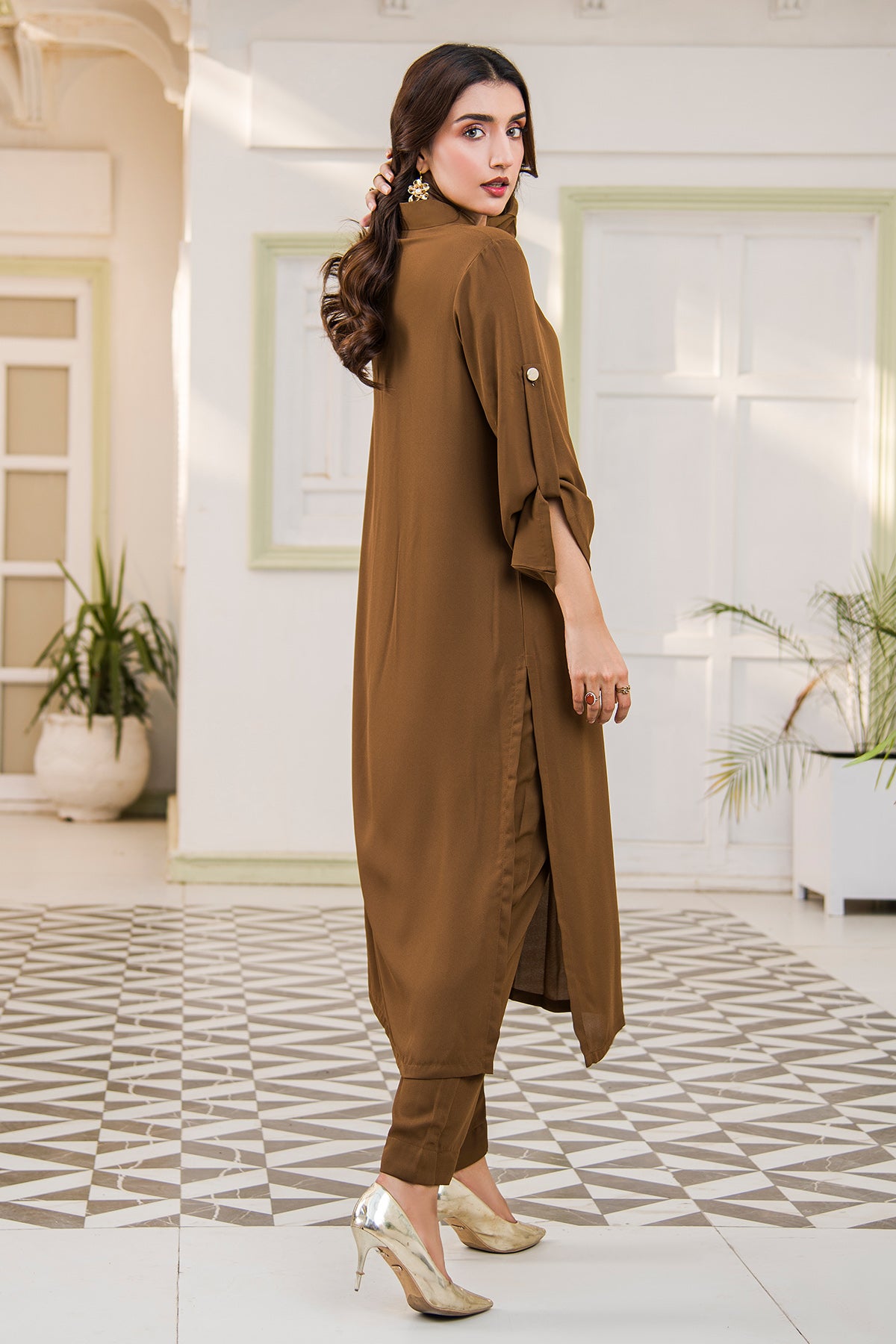 Polished Brown Collar Dress