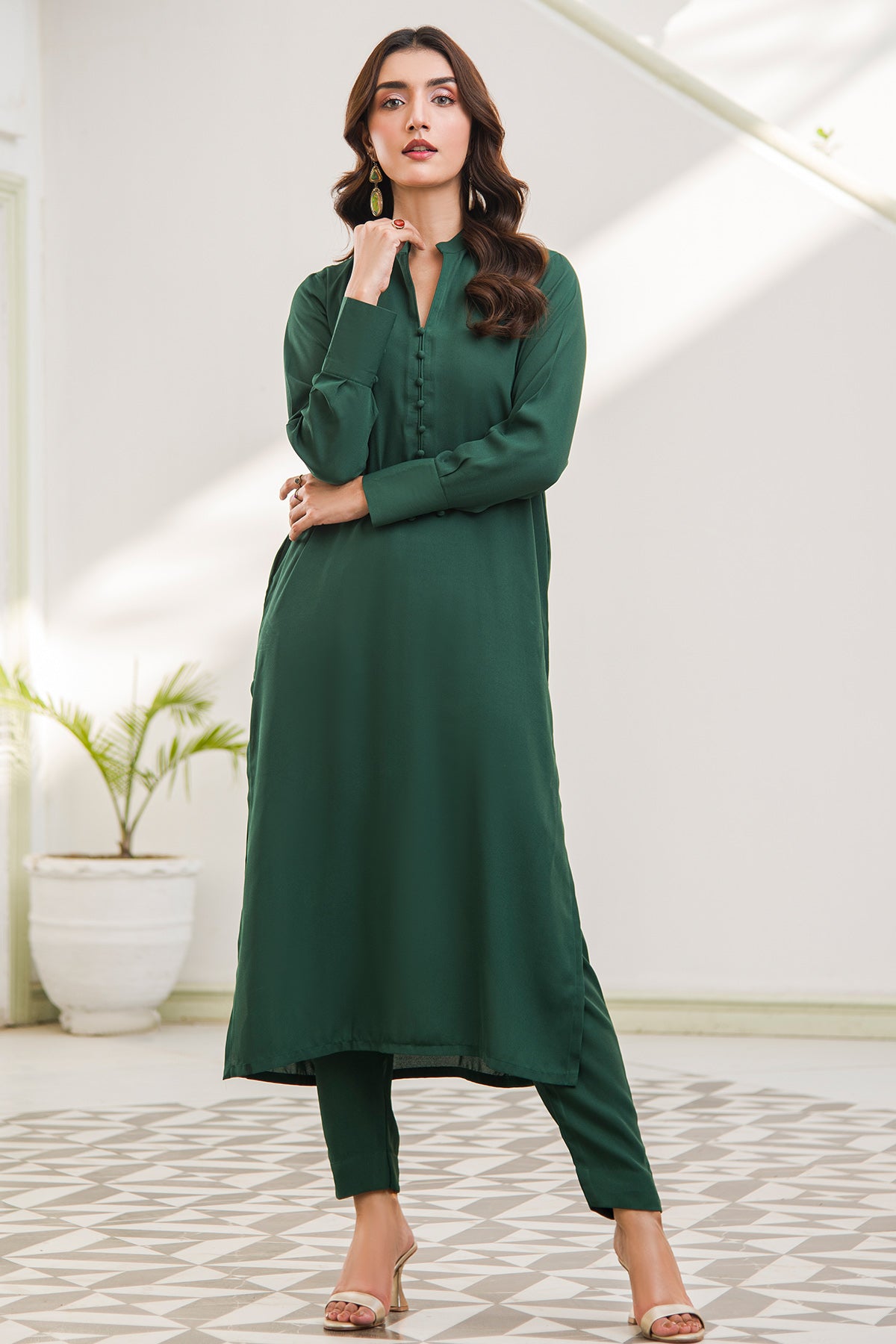 Lush Green V-Neck Dress