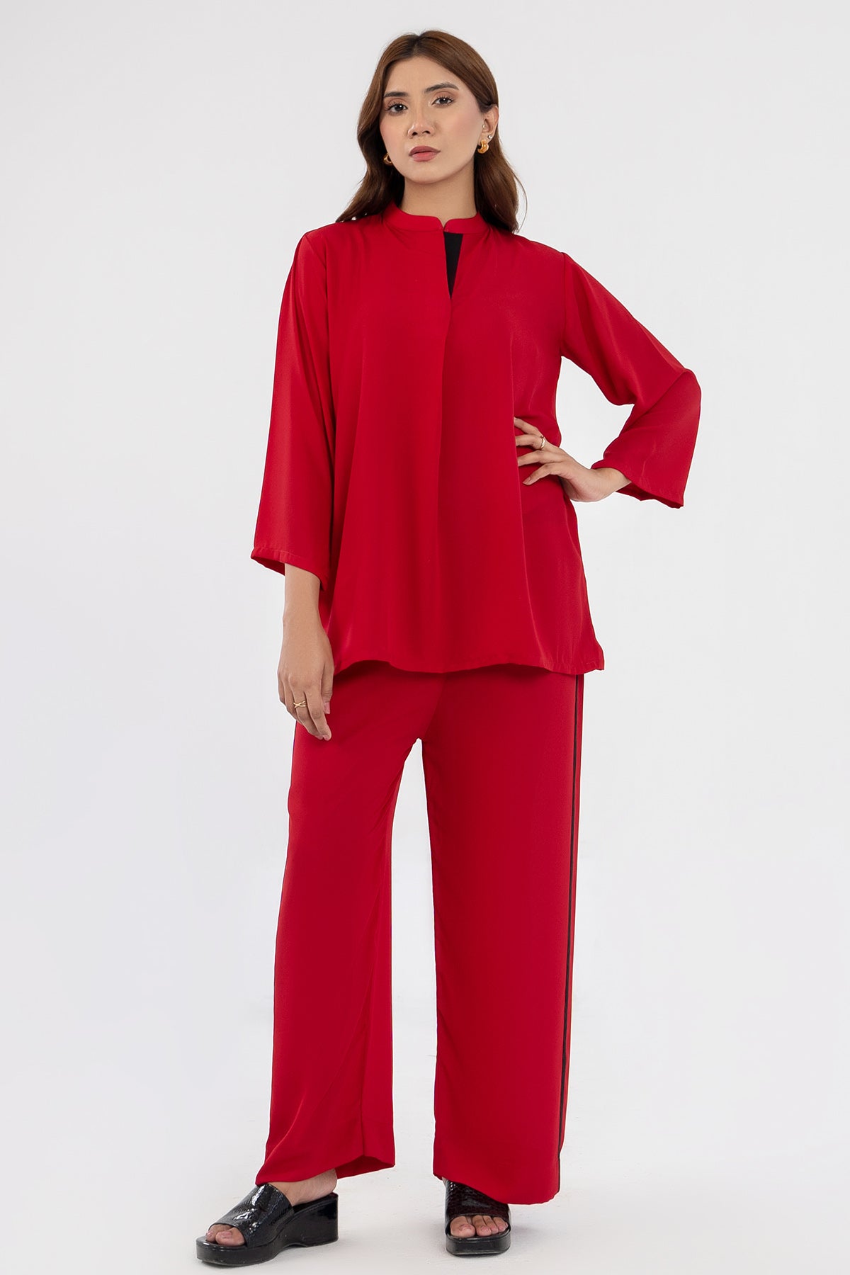 Red Crepe Co-ord Set