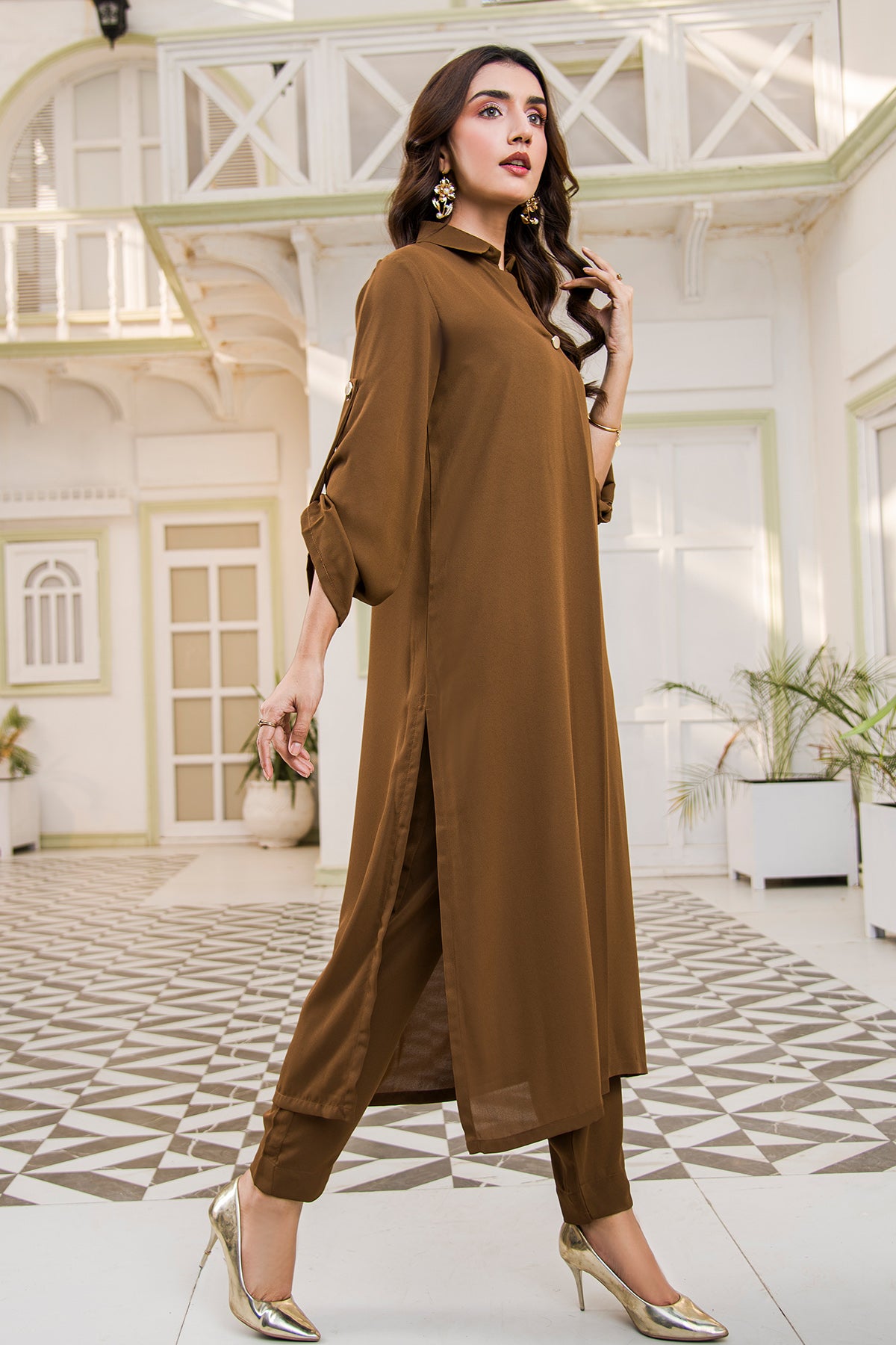 Polished Brown Collar Dress Be Yourself Polished Brown Collar Dress Be Yourself