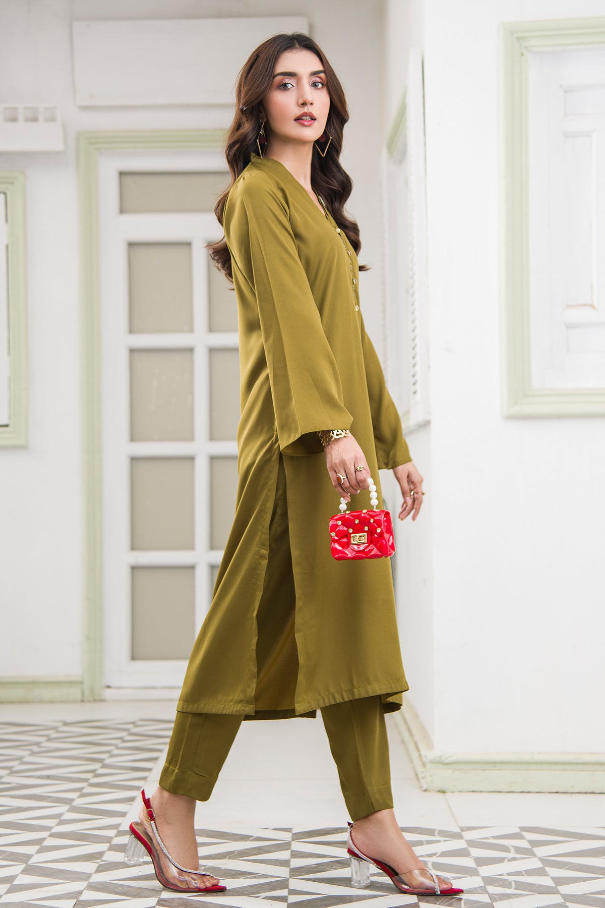 Olive Green Crepe Dress