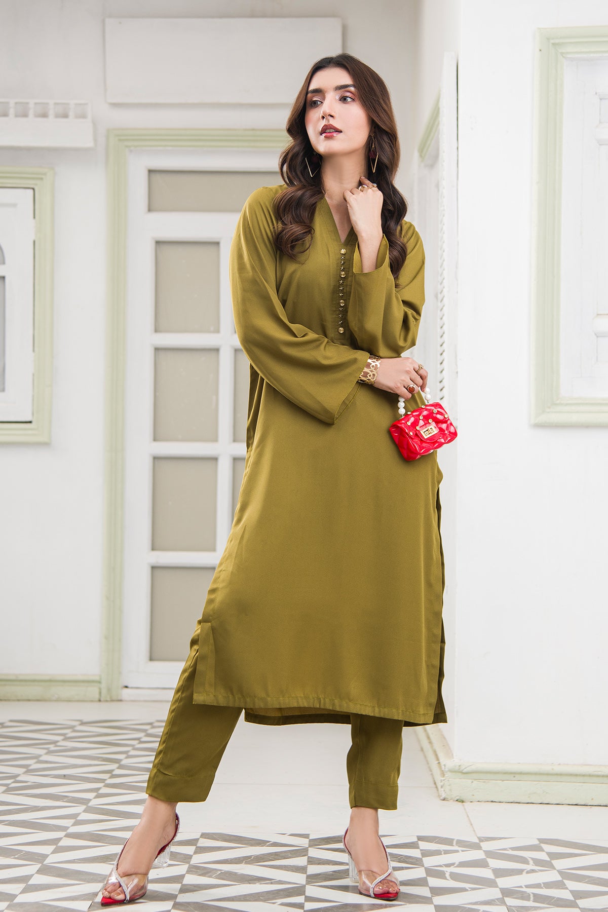 Olive Green Crepe Dress Be Yourself Olive Green Crepe Dress Be Yourself