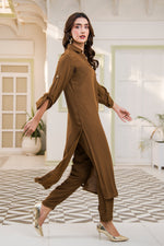 Polished Brown Collar Dress