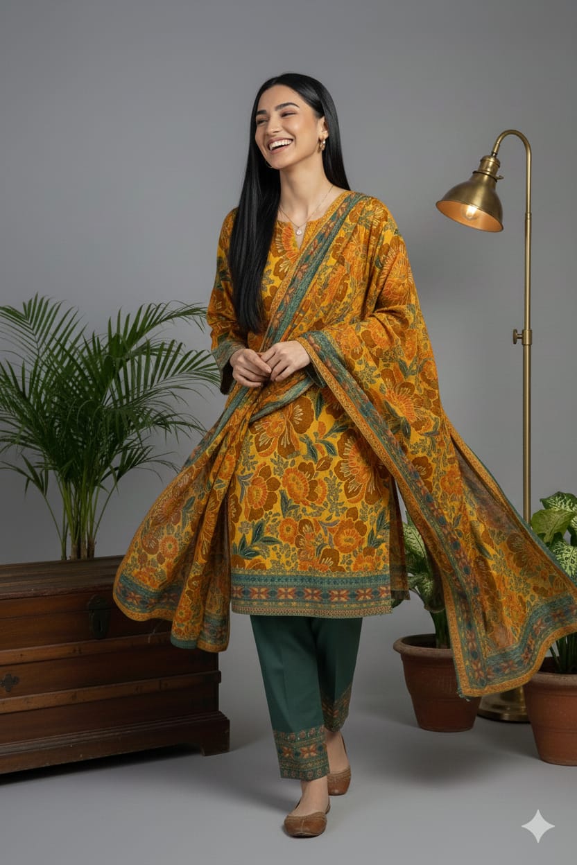 3 Piece Khaddar Suit-Printed