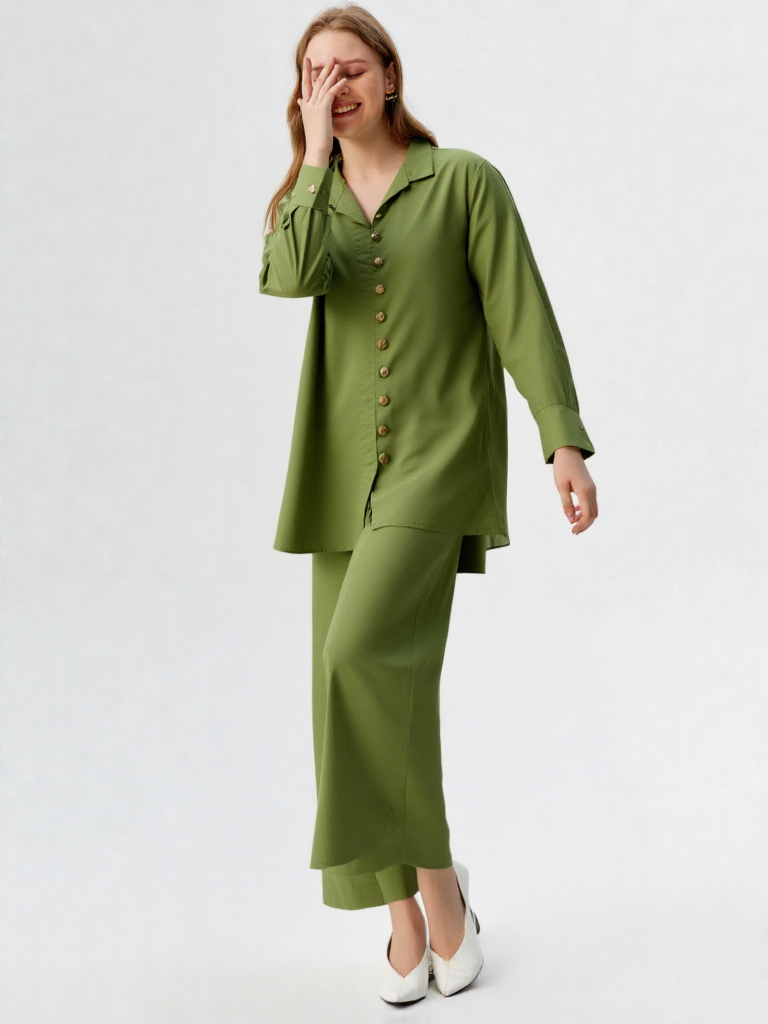 Olive Crepe Co-ord Set