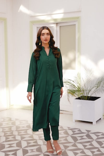 plain green dress design A-line Simple Satin Straps Green Long Prom Dress with Split PSK190 US2 / Custom Color main image 1